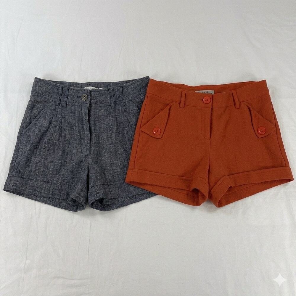 Zenana & Funky Soul Shorts Set 2-Pack Linen Blend Cotton Rust Blue Women S